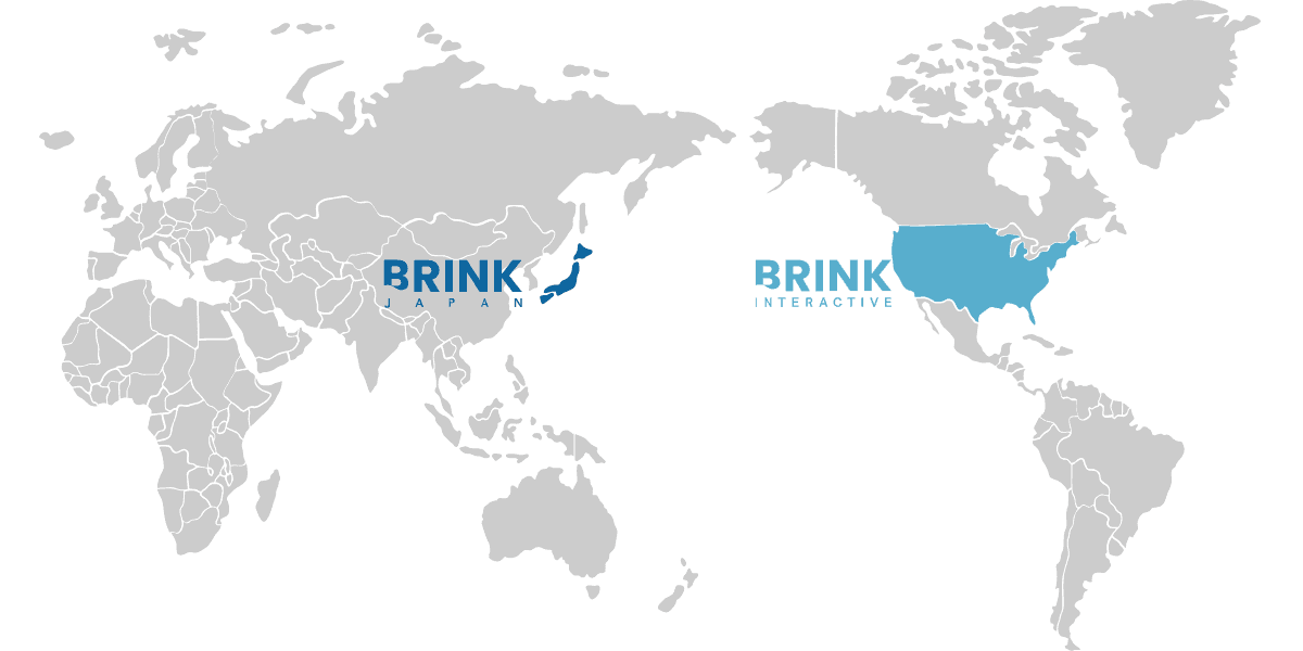 BRINK INTERACTIVE と BRINK ジャパンを示した世界地図